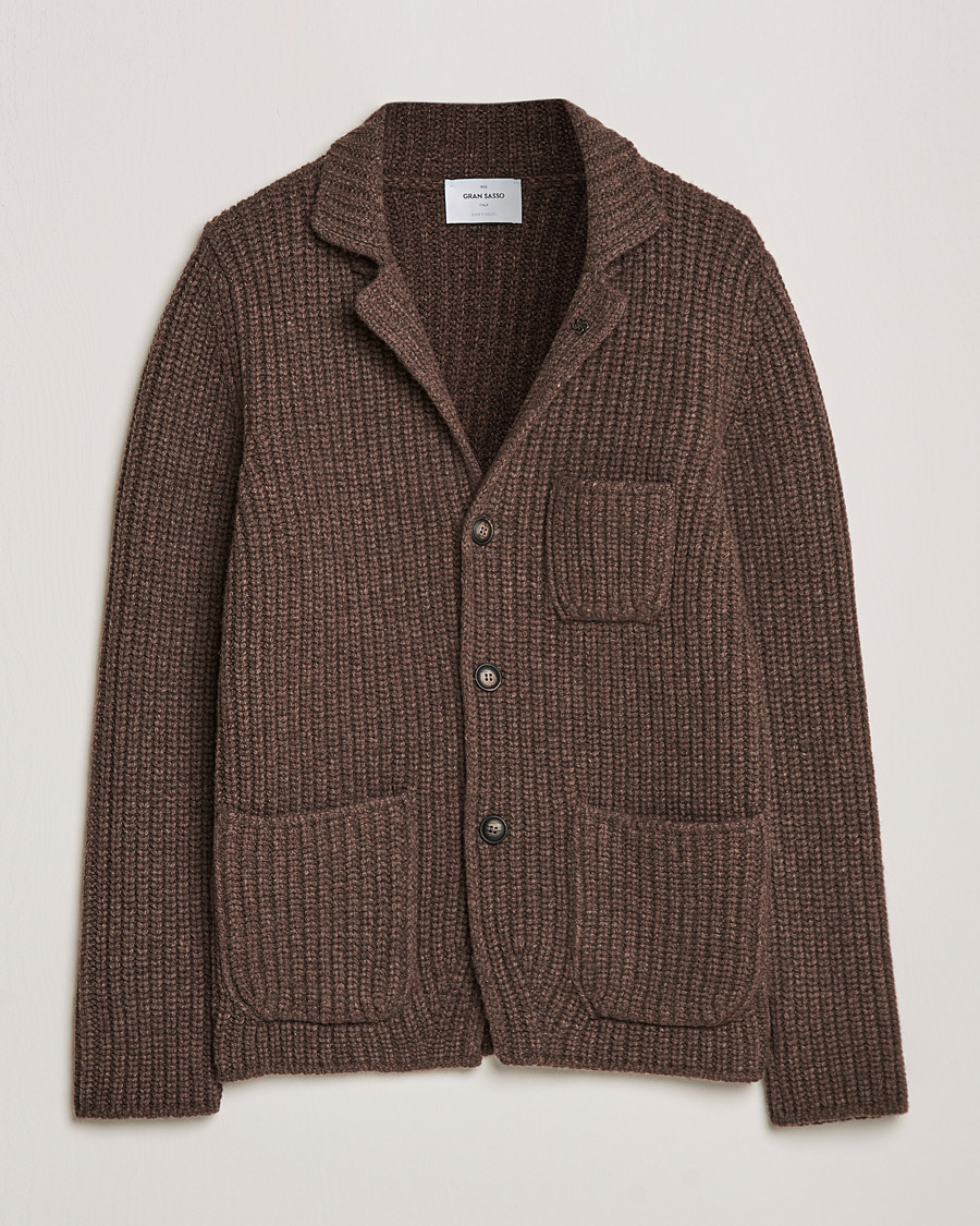 Herren | Strickjacke | Gran Sasso | Heavy Wool Knitted Blazer Cardigan Brown