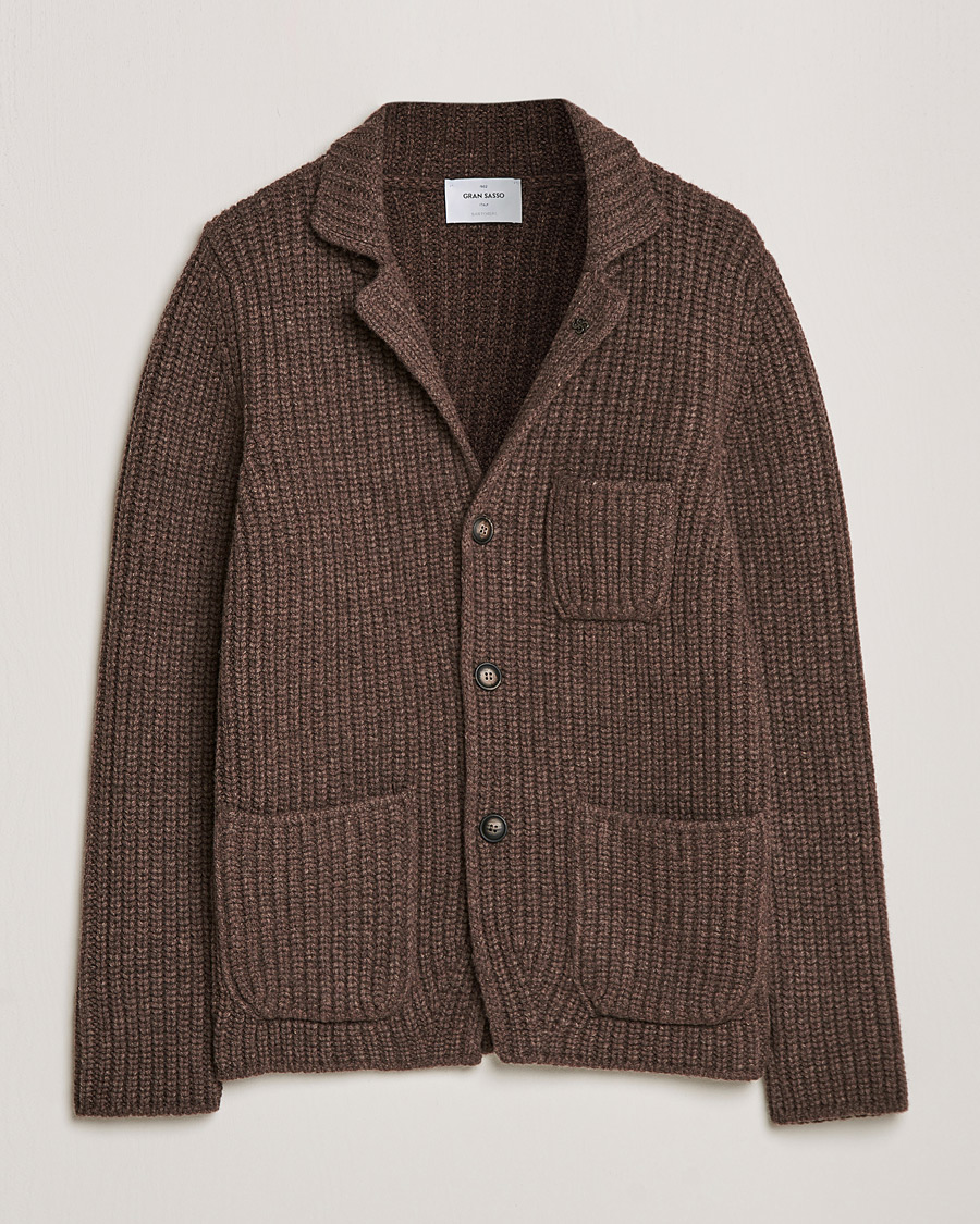 Herren | Pullover | Gran Sasso | Heavy Wool Knitted Blazer Cardigan Brown
