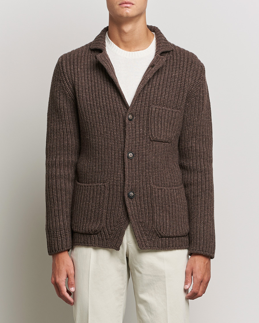 Herren | Pullover | Gran Sasso | Heavy Wool Knitted Blazer Cardigan Brown