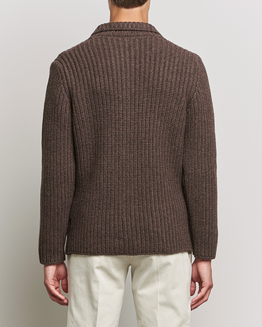 Herren | Pullover | Gran Sasso | Heavy Wool Knitted Blazer Cardigan Brown