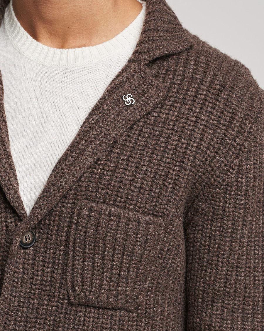 Herren | Pullover | Gran Sasso | Heavy Wool Knitted Blazer Cardigan Brown