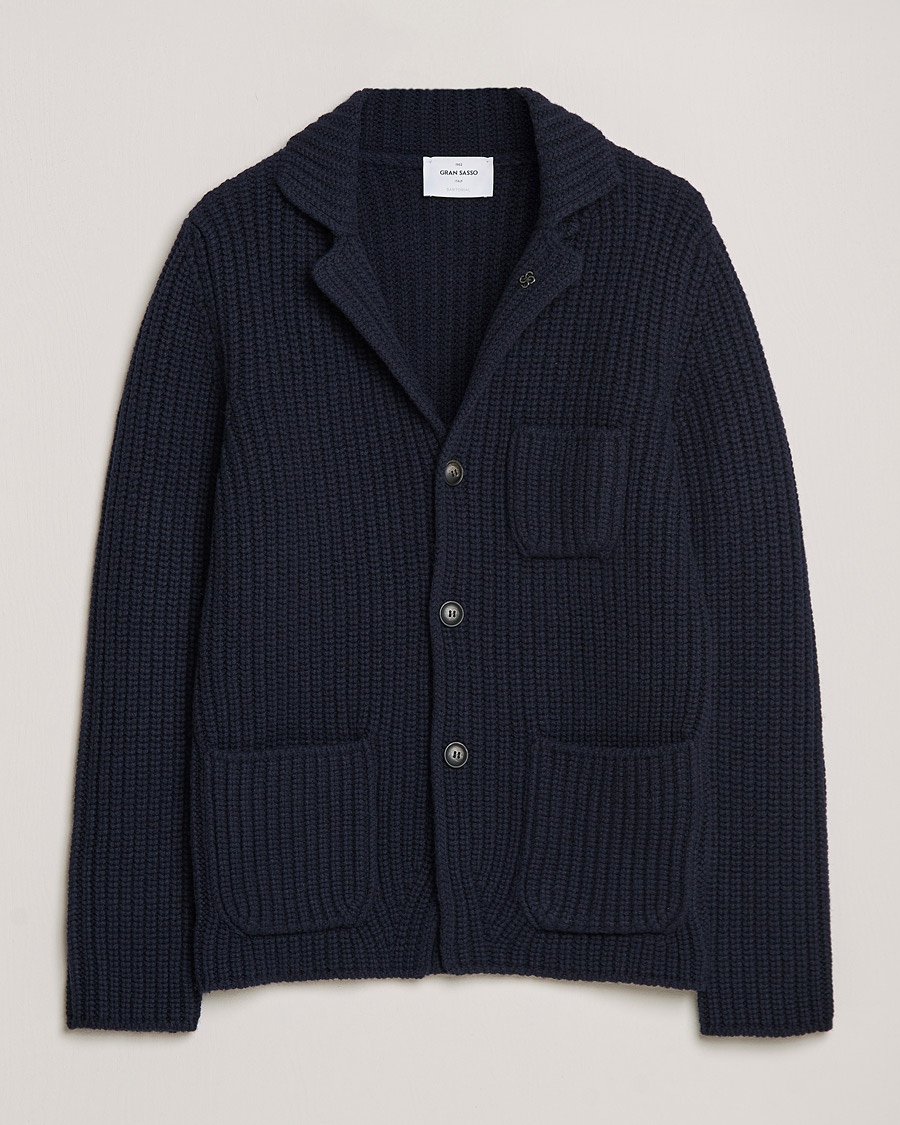 Herren |  | Gran Sasso | Heavy Wool Knitted Blazer Cardigan Navy
