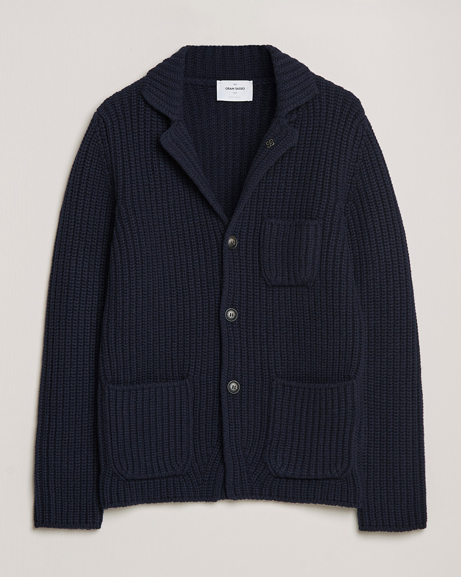 Herren | Pullover | Gran Sasso | Heavy Wool Knitted Blazer Cardigan Navy