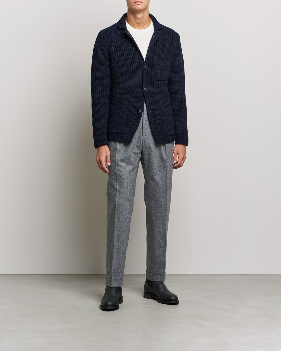 Herren | Pullover | Gran Sasso | Heavy Wool Knitted Blazer Cardigan Navy
