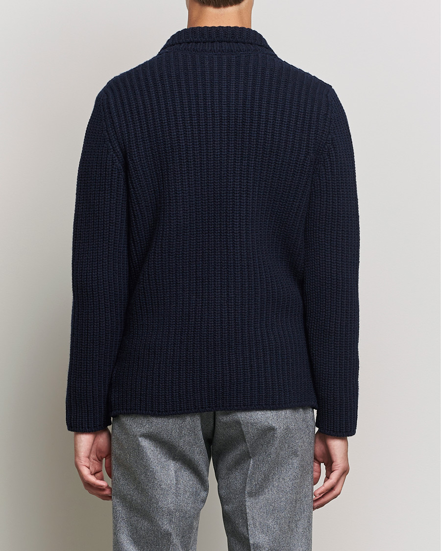 Herren | Pullover | Gran Sasso | Heavy Wool Knitted Blazer Cardigan Navy