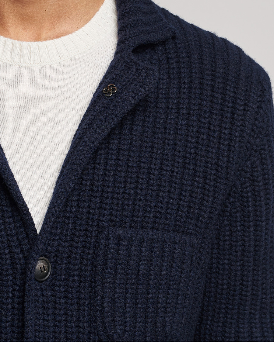 Herren | Pullover | Gran Sasso | Heavy Wool Knitted Blazer Cardigan Navy