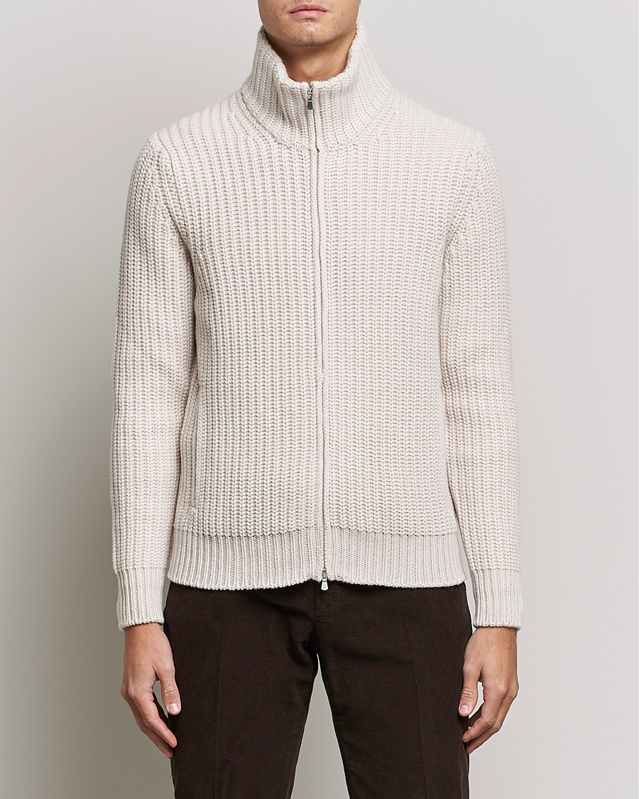 Herren | Pullover | Gran Sasso | Heavy Wool/Cashmere Full Zip Beige