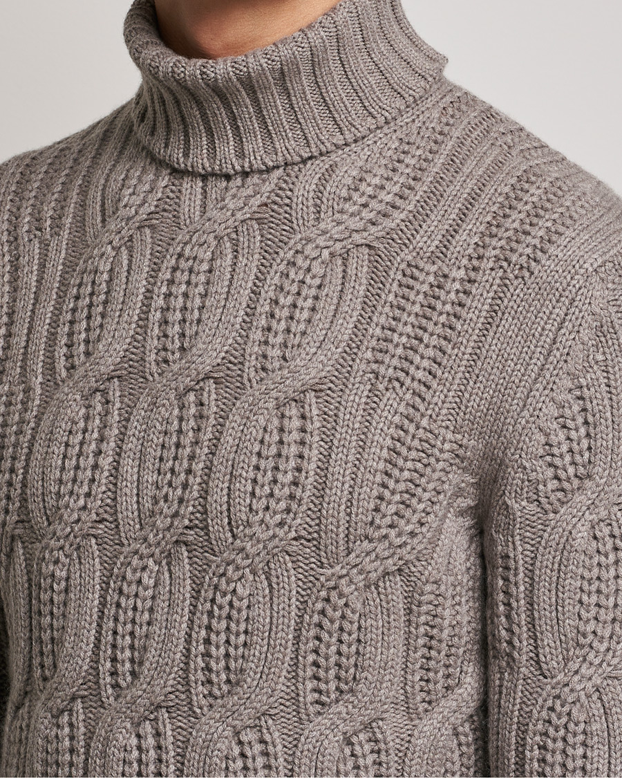 Herren | Pullover | Gran Sasso | Cable Knitted Wool/Cashmere Roll Neck Brown
