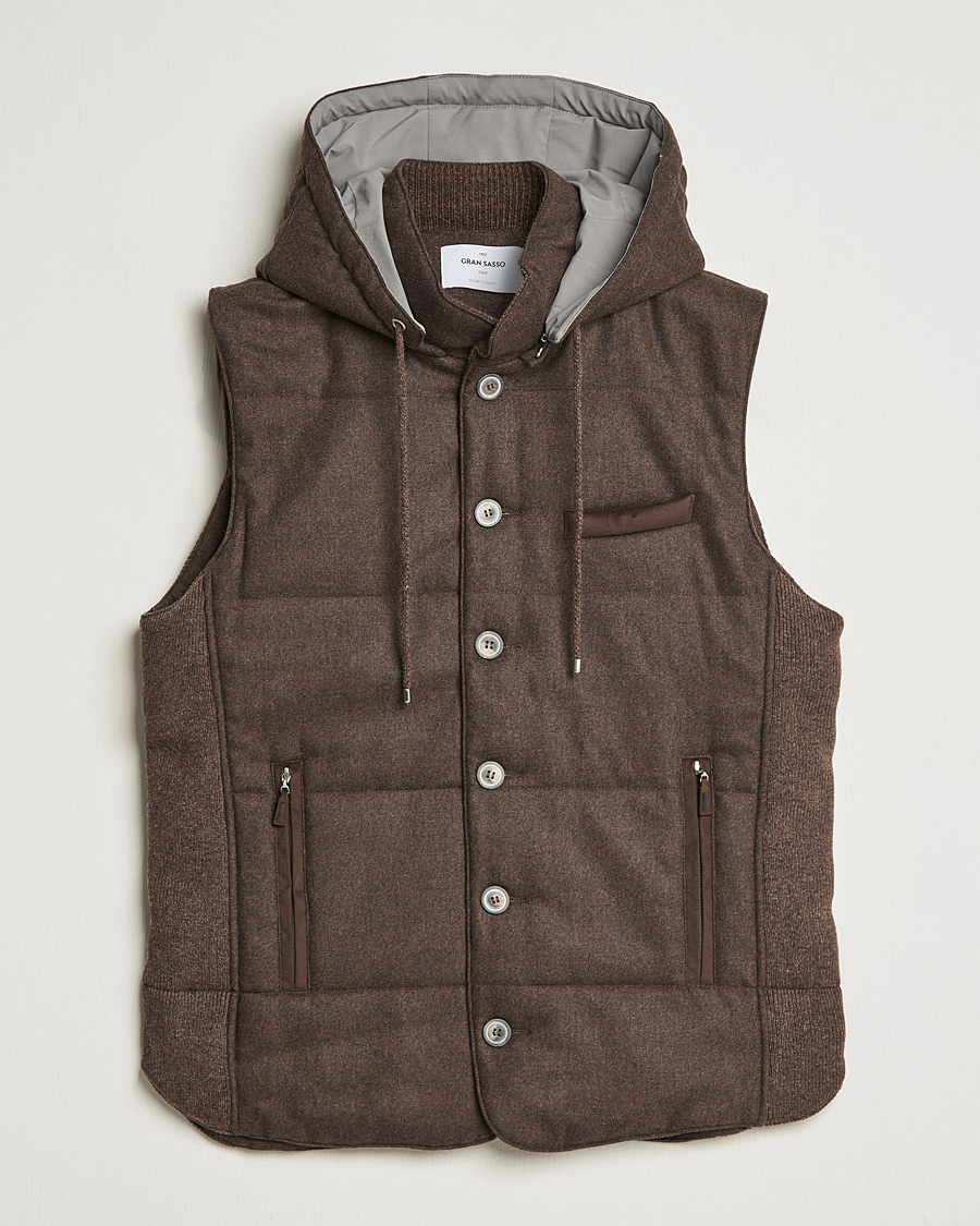 Herren | Weste | Gran Sasso | Wool Flannel Hooded Vest Brown