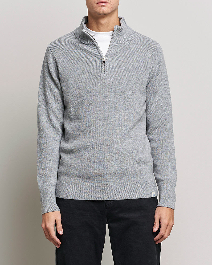 Herren | Pullover | Merz b. Schwanen | Merino Wool Half Zip Grey Mel