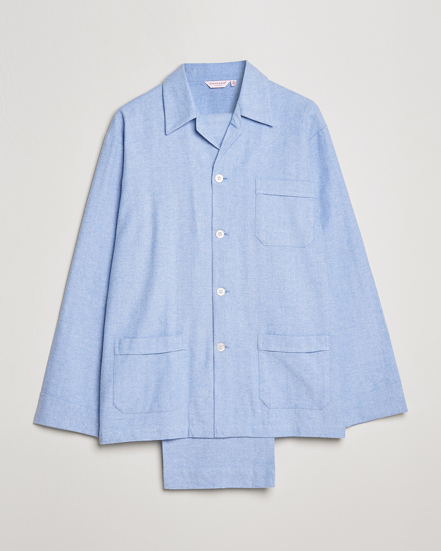 Herren | Pyjamas | Derek Rose | Brushed Cotton Flannel Herringbone Pyjama Set Blue