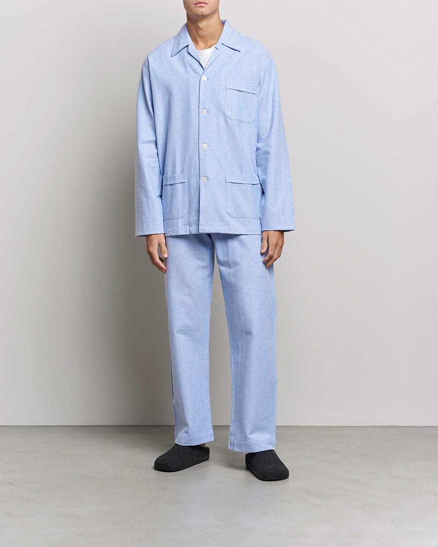 Herren | Pyjama-Set | Derek Rose | Brushed Cotton Flannel Herringbone Pyjama Set Blue