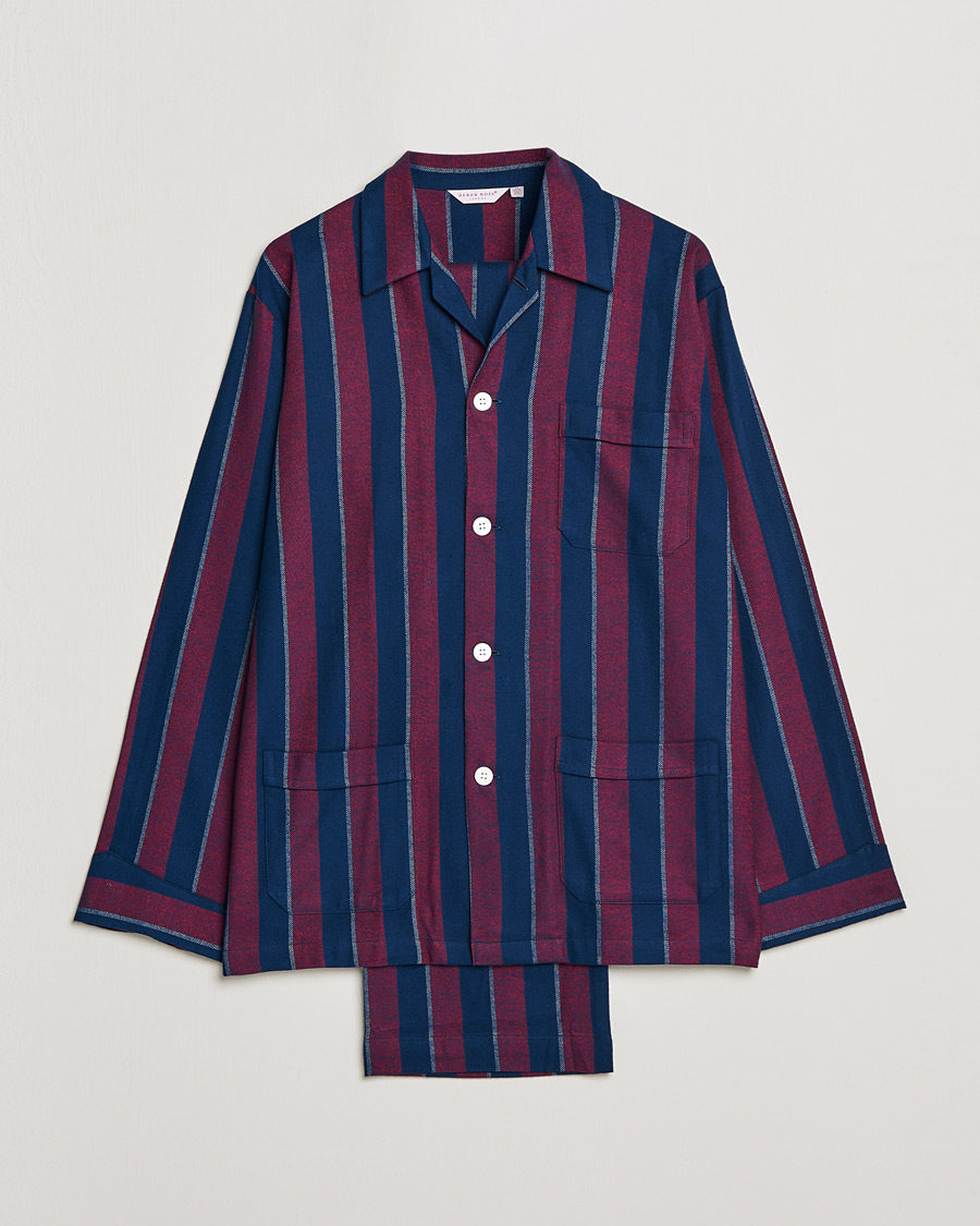 Herren |  | Derek Rose | Brushed Cotton Flanell Striped Pyjama Set Navy