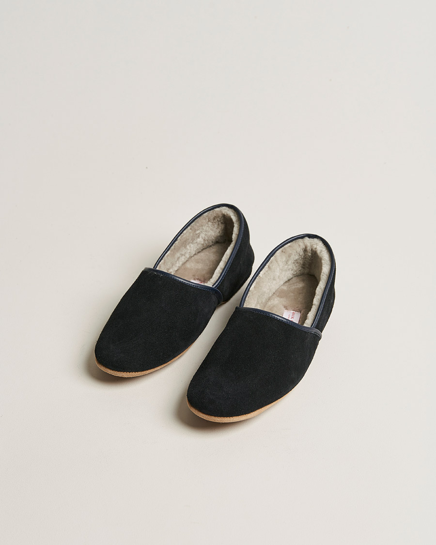 Herren | | Derek Rose | Crawford Sheepskin Suede Slippers Navy