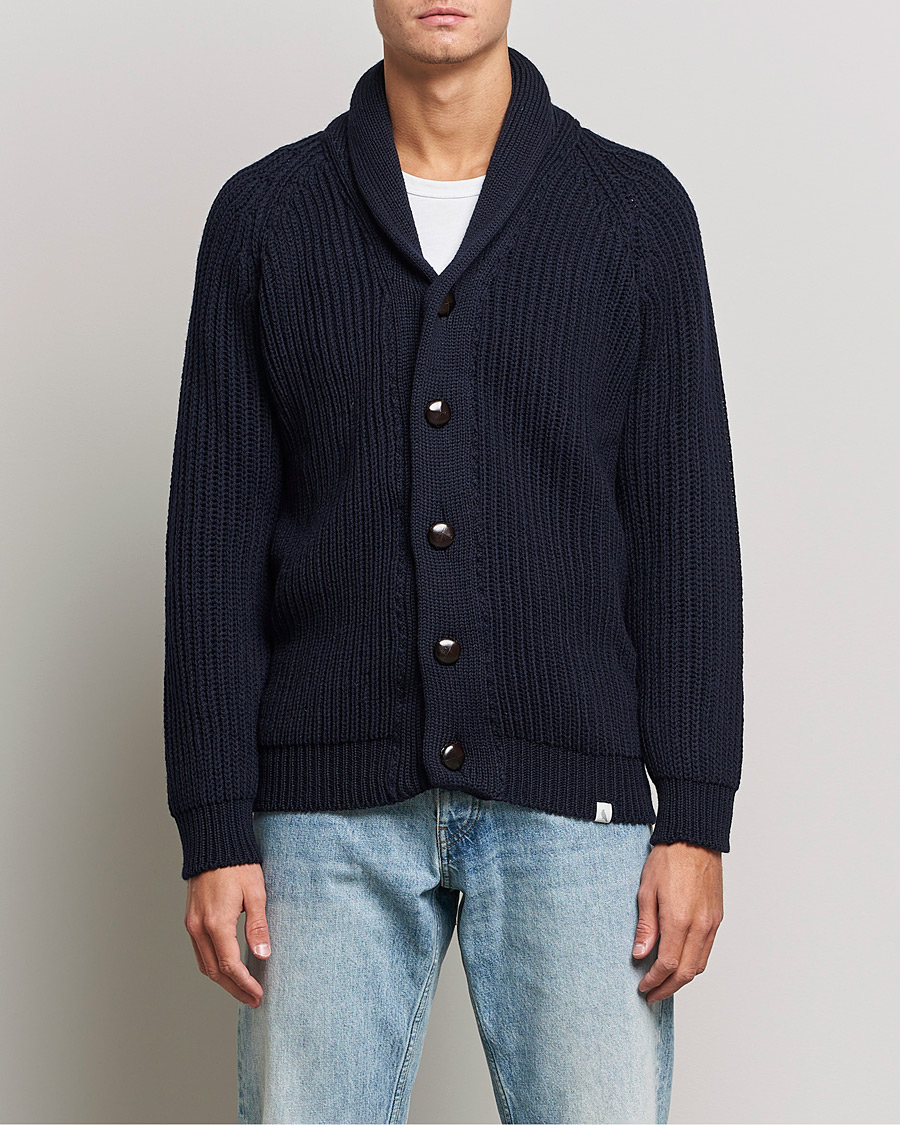 Herren | Pullover | Peregrine | Wilkinson Ribbed Wool Cardigan Navy