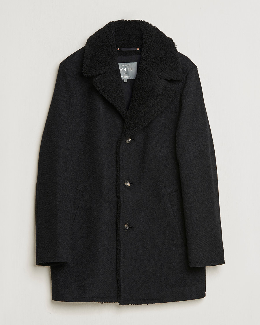 Private White V.C. The Shearling Car Coat Navy