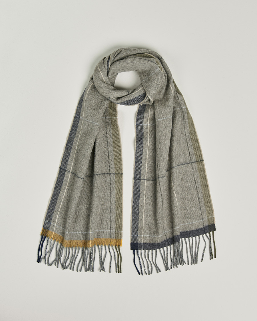 Herren | Begg & Co Vale Lambswool/Cashmere Needle Check Scarf Stone Multi | Begg & Co | Vale Lambswool/Cashmere Needle Check Scarf Stone Multi