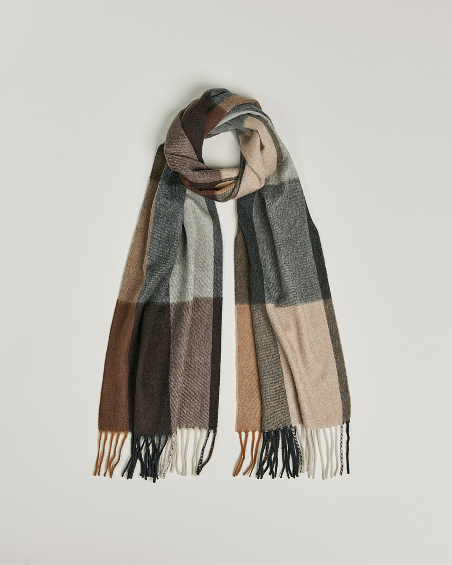 Herren | Begg & Co Arran Checked Cashmere Scarf Charcoal Camel | Begg & Co | Arran Checked Cashmere Scarf Charcoal Camel