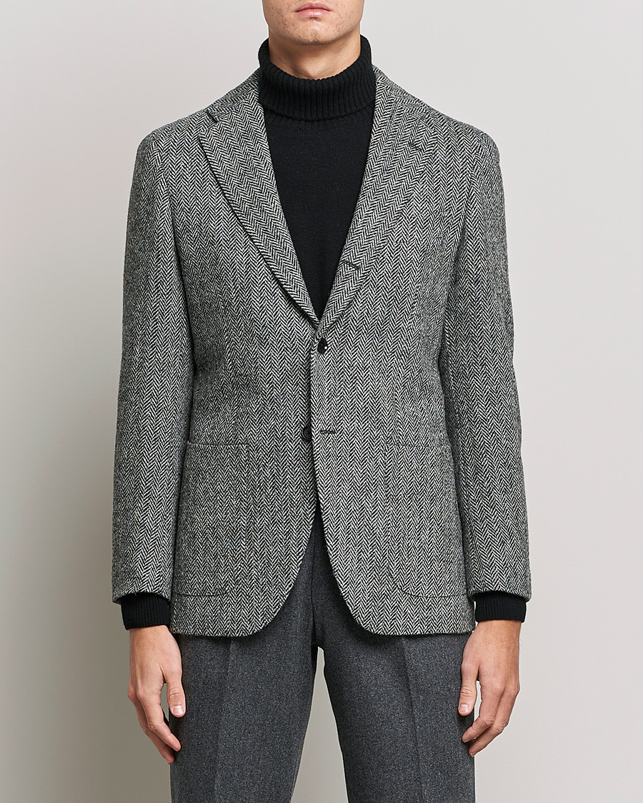 Herren | Sakkos | Beams F | Herringbone Tweed Jacket Dark Grey