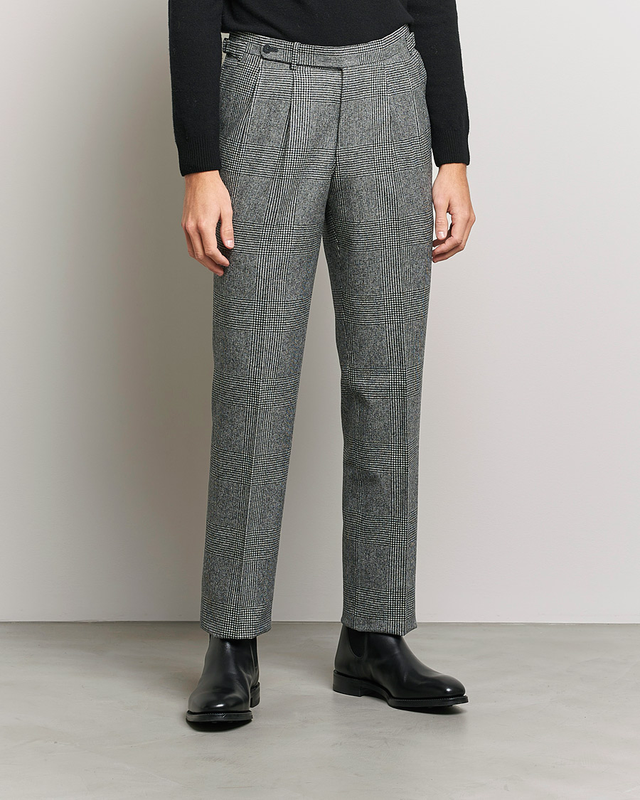 Herren | Hosen | Beams F | Pleated Flannel Trousers Grey Check