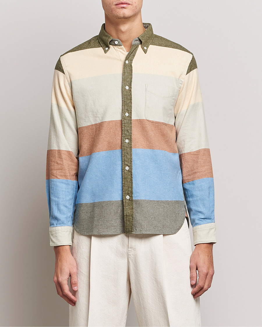 Herren |  | BEAMS PLUS | Flannel Multi Stripe Shirt Olive/Cream