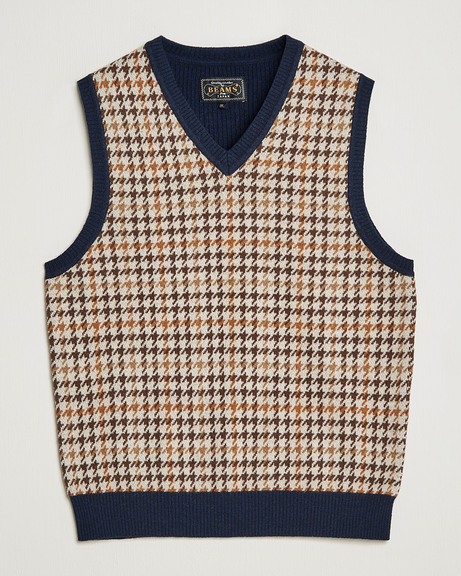 Herren | Pullover | BEAMS PLUS | Tartan Check Knit Vest Navy/Beige