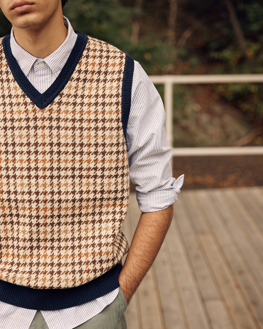 Herren | Pullover | BEAMS PLUS | Tartan Check Knit Vest Navy/Beige