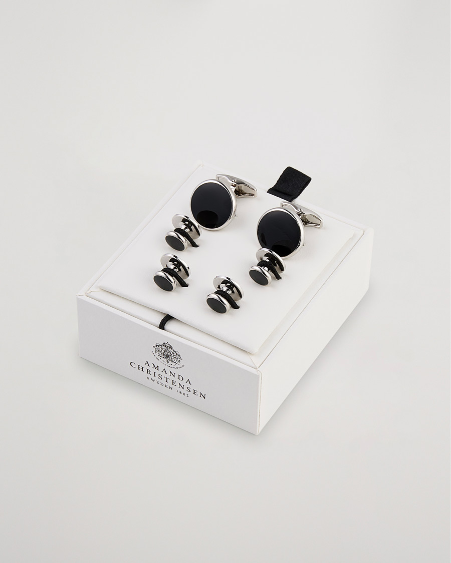 Men | Cufflinks | Amanda Christensen | Cufflink & Shirt Studs Set Black/Silver