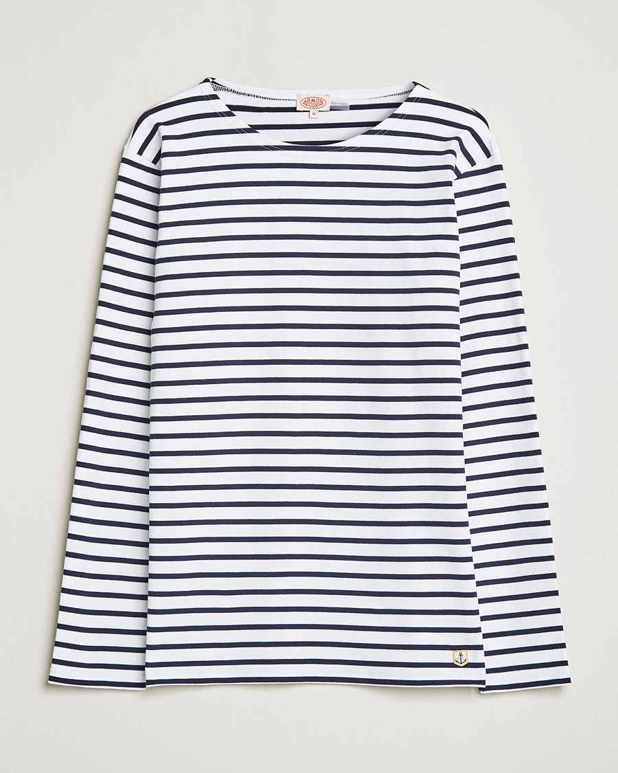 Herren | T-Shirts | Armor-lux | Houat Héritage Stripe Long Sleeve T-Shirt White/Navy
