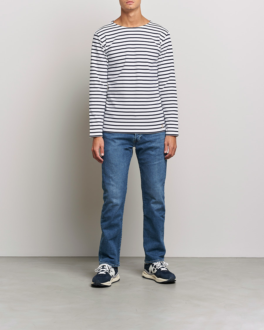 Herren | T-Shirts | Armor-lux | Houat Héritage Stripe Long Sleeve T-Shirt White/Navy