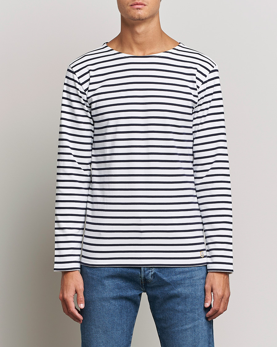 Herren | T-Shirts | Armor-lux | Houat Héritage Stripe Long Sleeve T-Shirt White/Navy