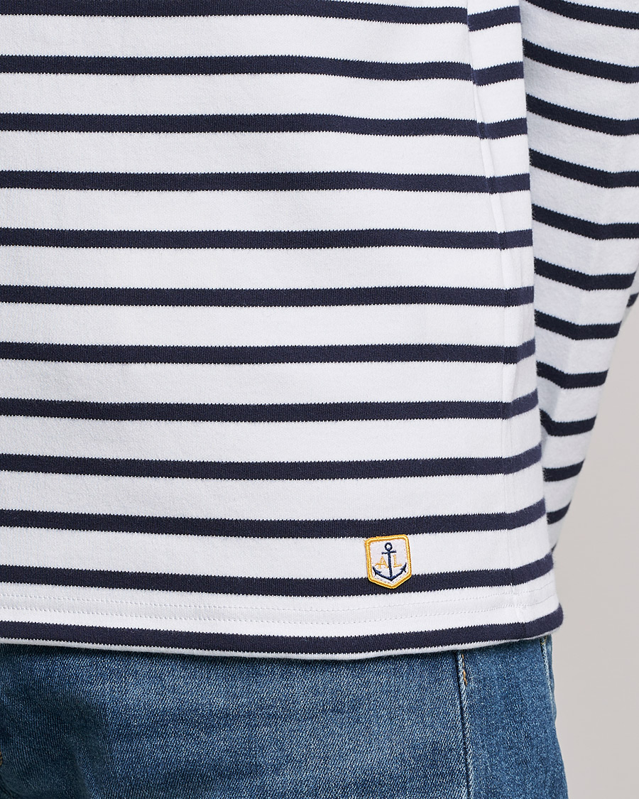 Herren | T-Shirts | Armor-lux | Houat Héritage Stripe Long Sleeve T-Shirt White/Navy
