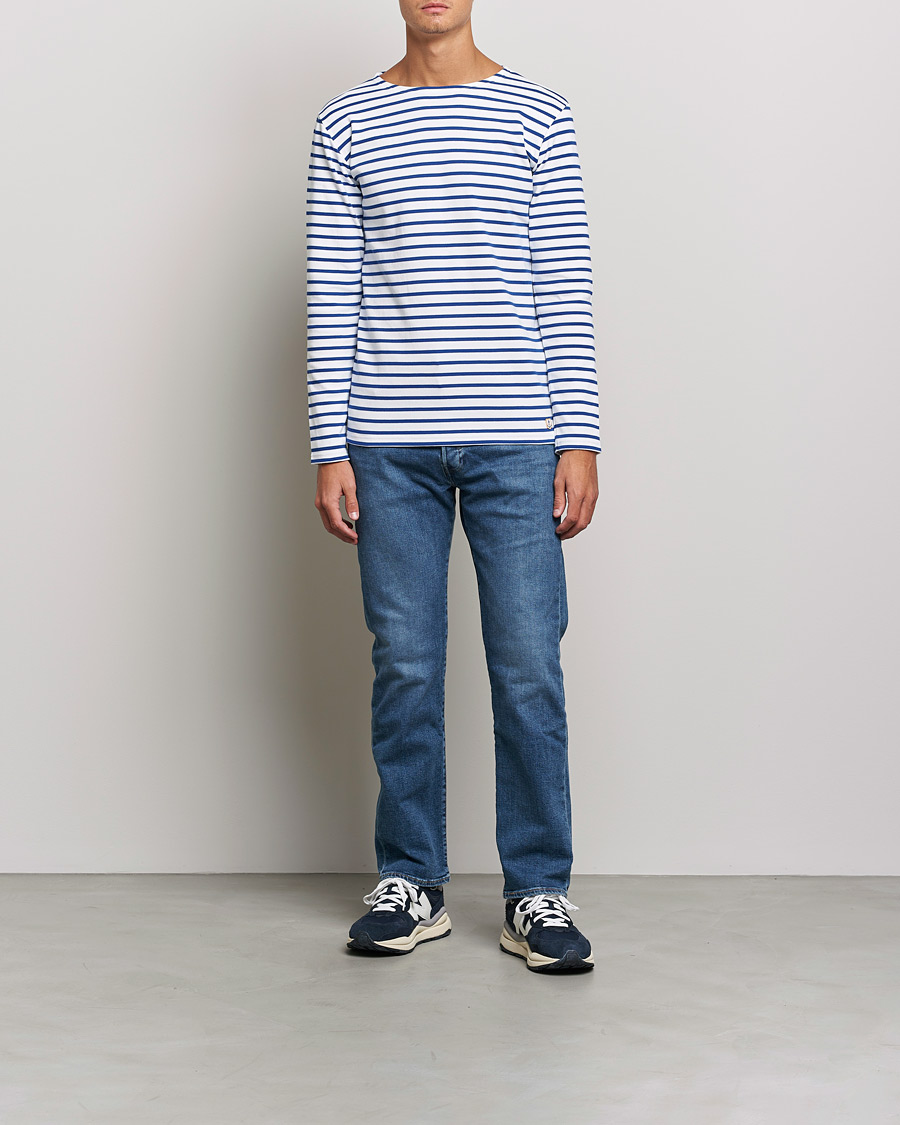 Herren |  | Armor-lux | Houat Héritage Stripe Long Sleeve T-Shirt White/Blue