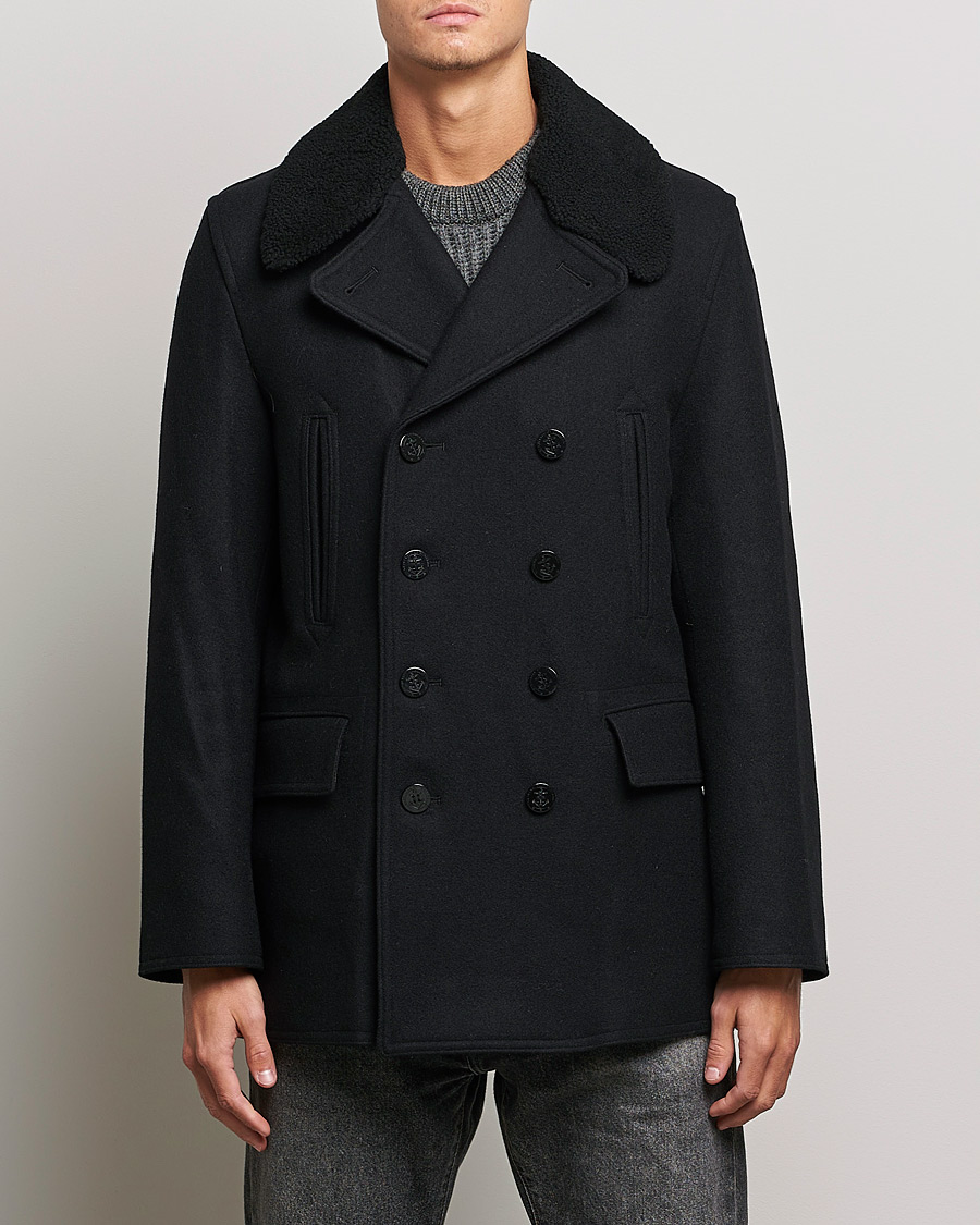 Herren | Jacken | Gloverall | Churchill Reefer Shearling Peacoat Black