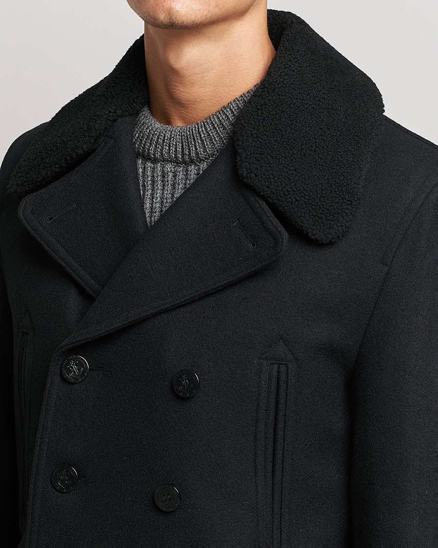 Herren | Jacken | Gloverall | Churchill Reefer Shearling Peacoat Black