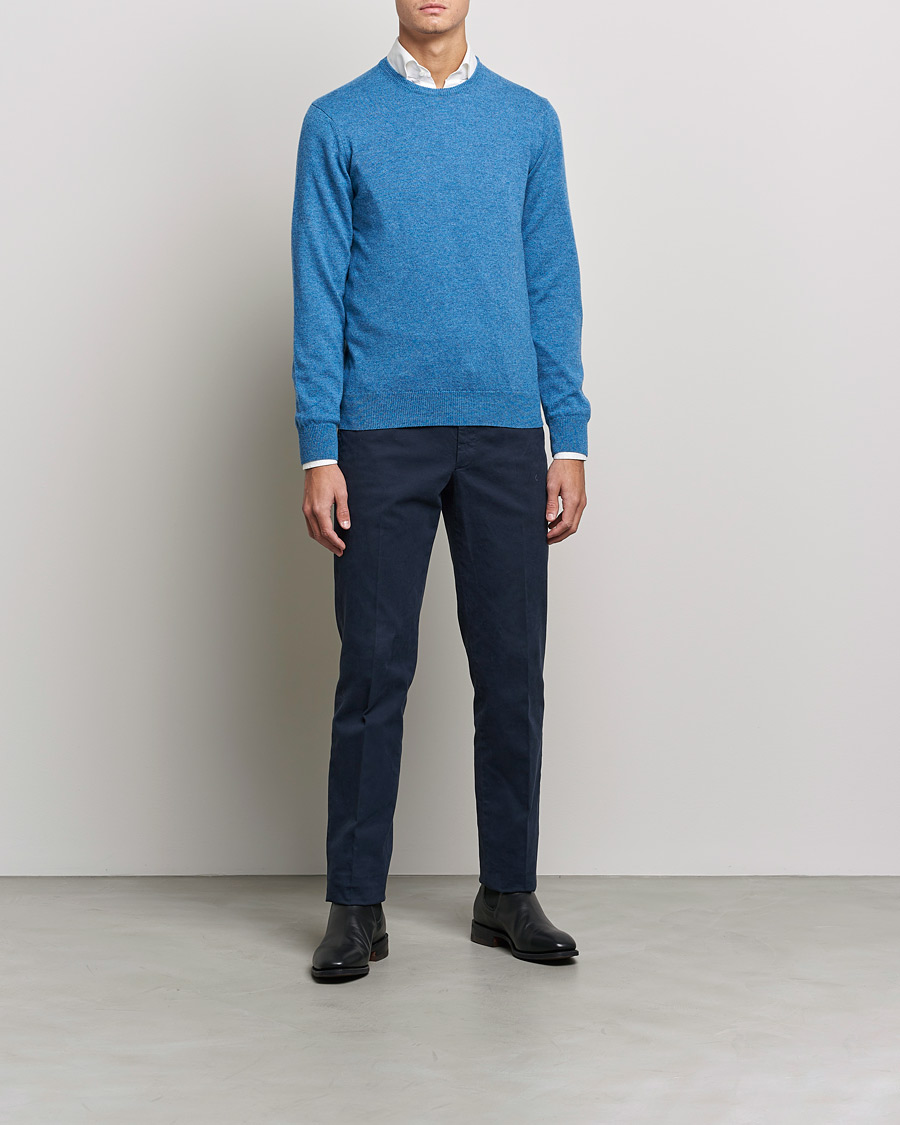 Herren | Pullover | Piacenza Cashmere | Cashmere Crew Neck Sweater Light Blue