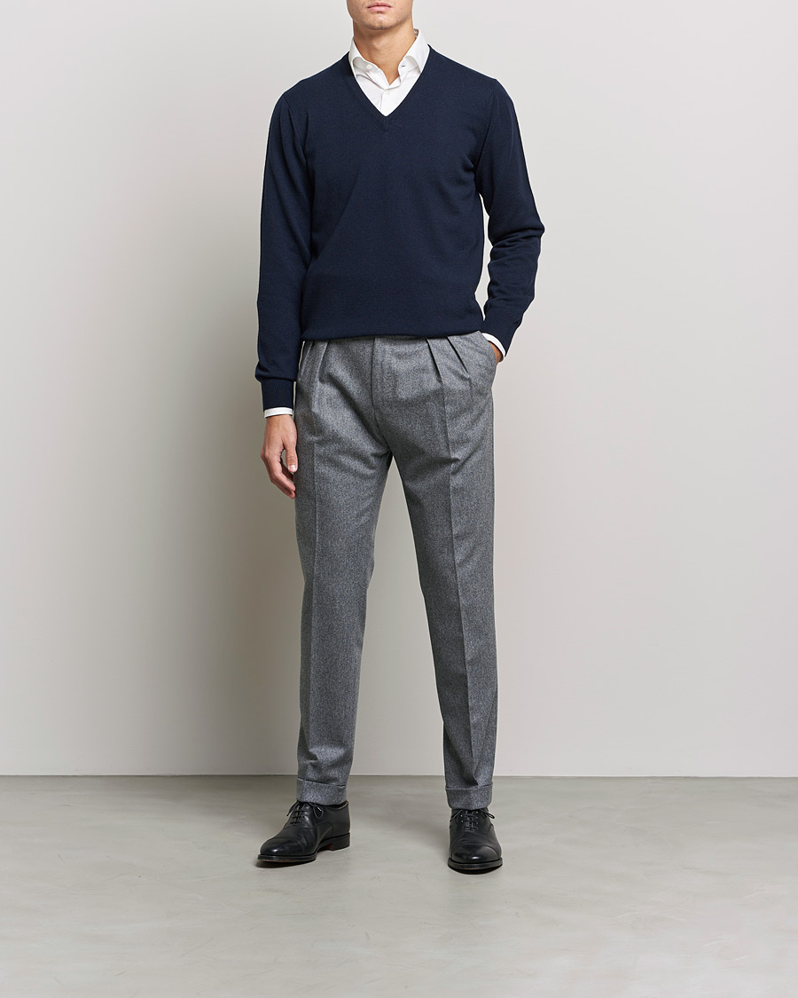 Herren | Pullover | Piacenza Cashmere | Cashmere V Neck Sweater Navy