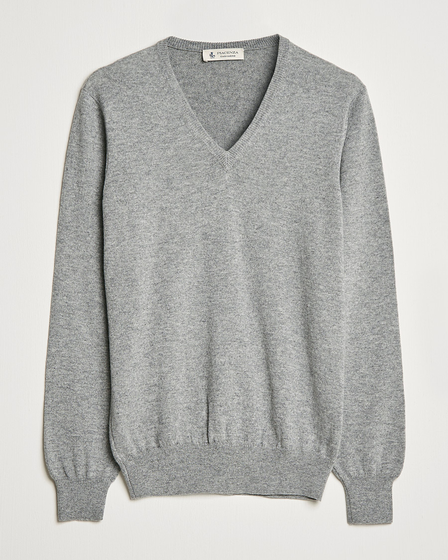 Herren | Pullover | Piacenza Cashmere | Cashmere V Neck Sweater Light Grey