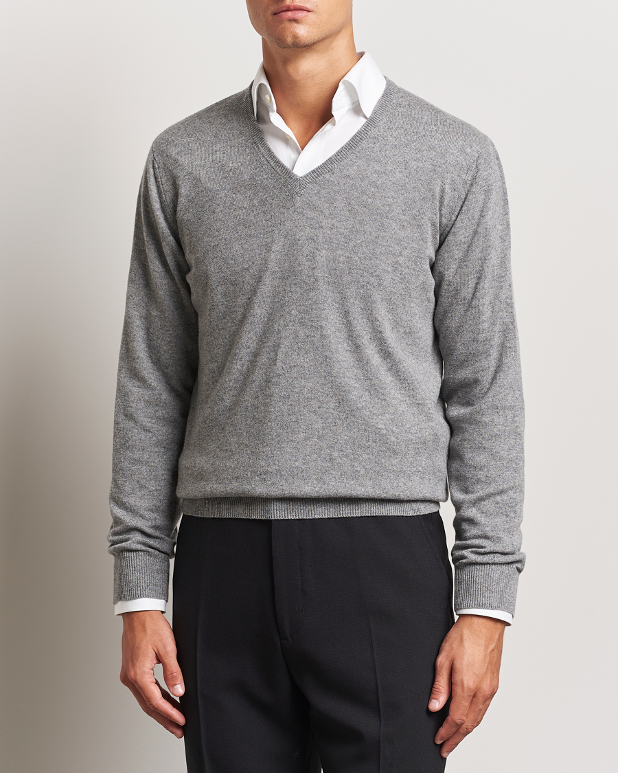 Herren | Pullover | Piacenza Cashmere | Cashmere V Neck Sweater Light Grey