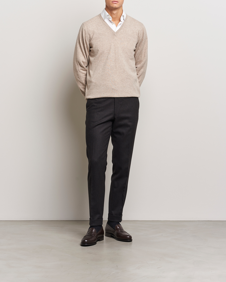 Herren | Pullover | Piacenza Cashmere | Cashmere V Neck Sweater Beige