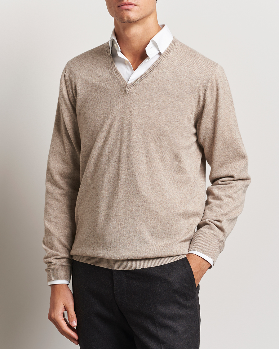 Herren | Piacenza Cashmere | Piacenza Cashmere | Cashmere V Neck Sweater Beige