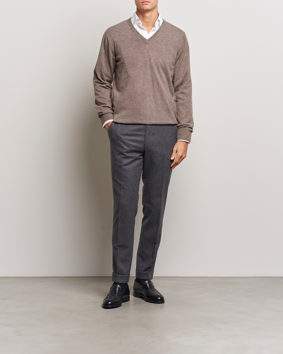 Herren | Pullover | Piacenza Cashmere | Cashmere V Neck Sweater Brown