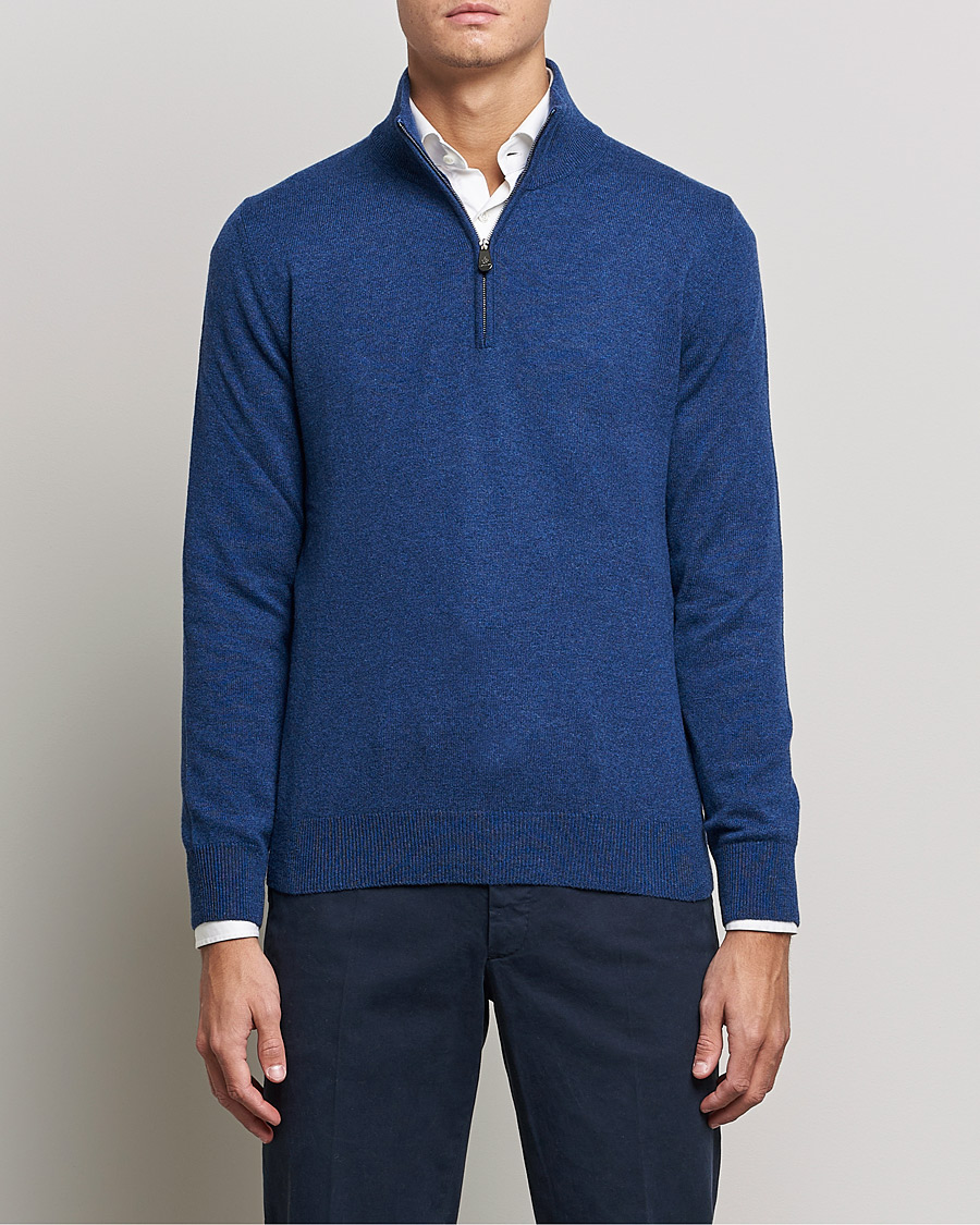 Herren | Kaschmirpullover | Piacenza Cashmere | Cashmere Half Zip Sweater Indigo Blue