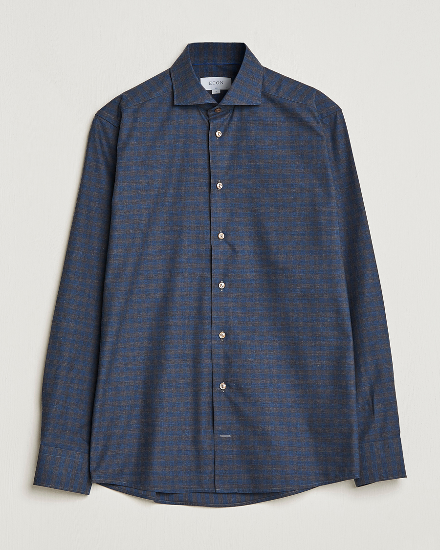 Herren | Hemden | Eton | Fine Twill Melange Shirt Navy Blue Checked