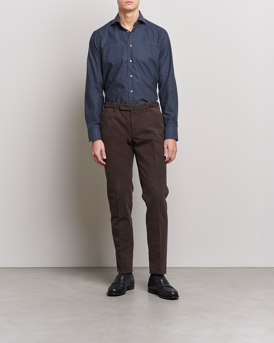 Herren | Hemden | Eton | Fine Twill Melange Shirt Navy Blue Checked