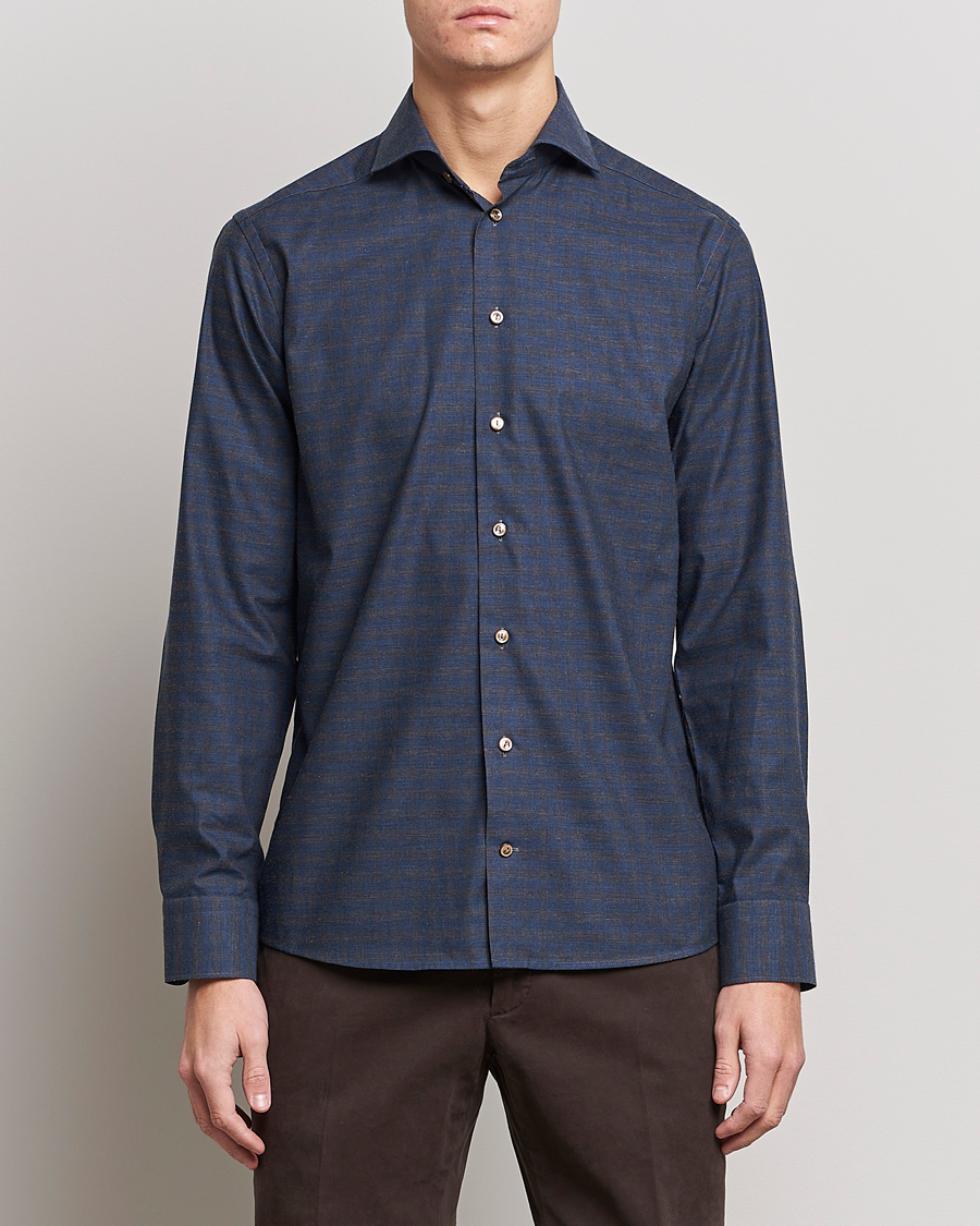 Herren |  | Eton | Fine Twill Melange Shirt Navy Blue Checked