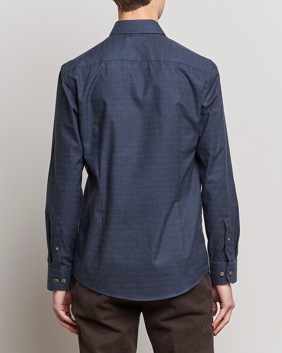 Herren | Hemden | Eton | Fine Twill Melange Shirt Navy Blue Checked