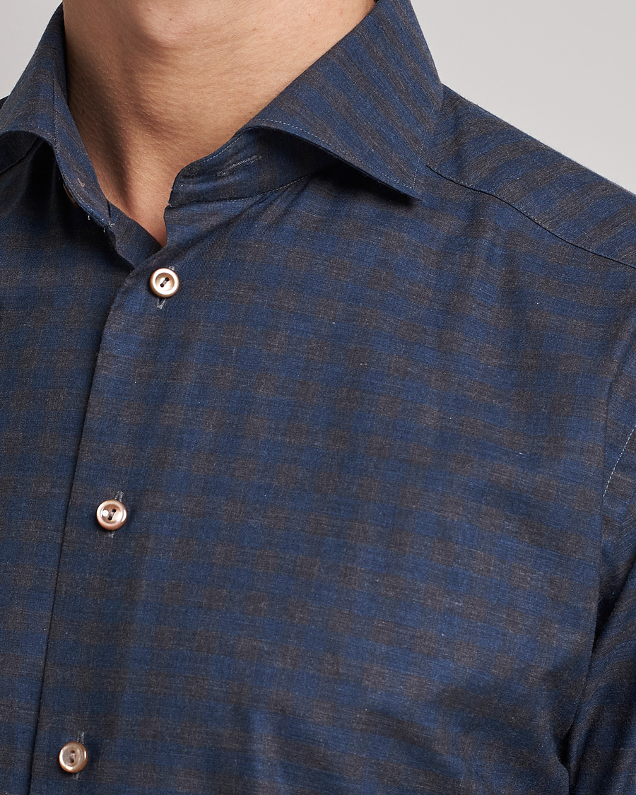 Herren | Hemden | Eton | Fine Twill Melange Shirt Navy Blue Checked