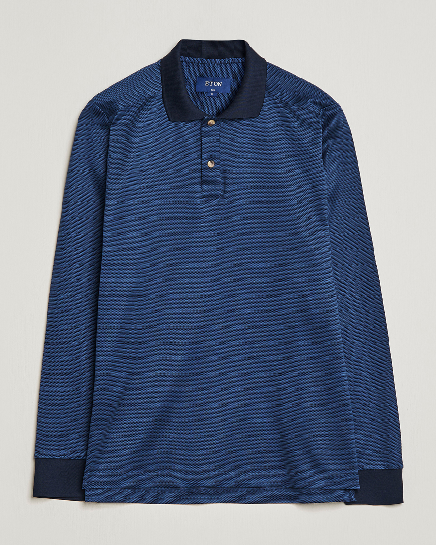Herren | Pullover | Eton | Knit Jaquard Polo Shirt Blue