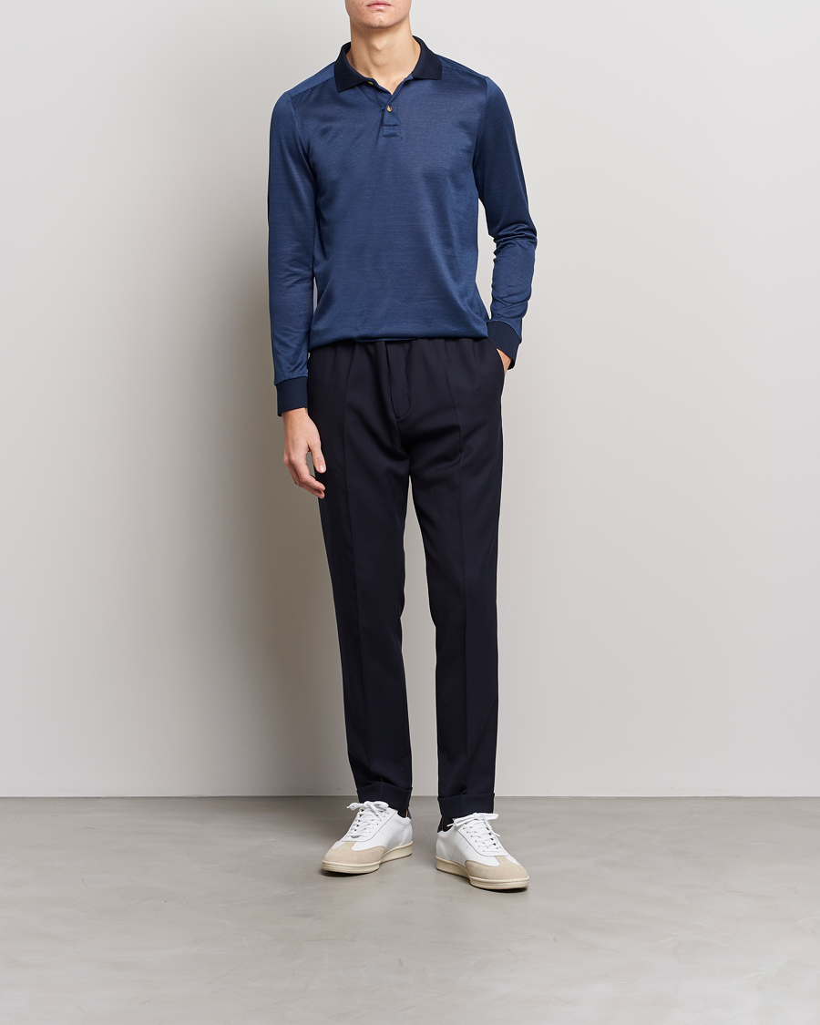 Herren | Pullover | Eton | Knit Jaquard Polo Shirt Blue